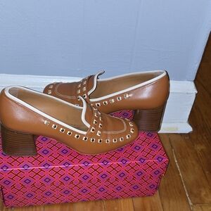 Tory Burch Tan Leather Block Heels